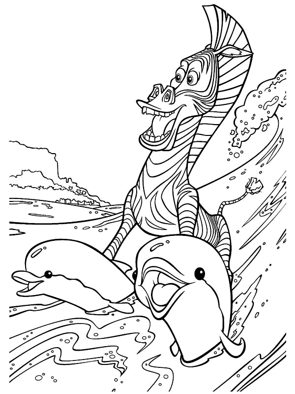 coloriage Madagascar marty le zebre avec les dauphins